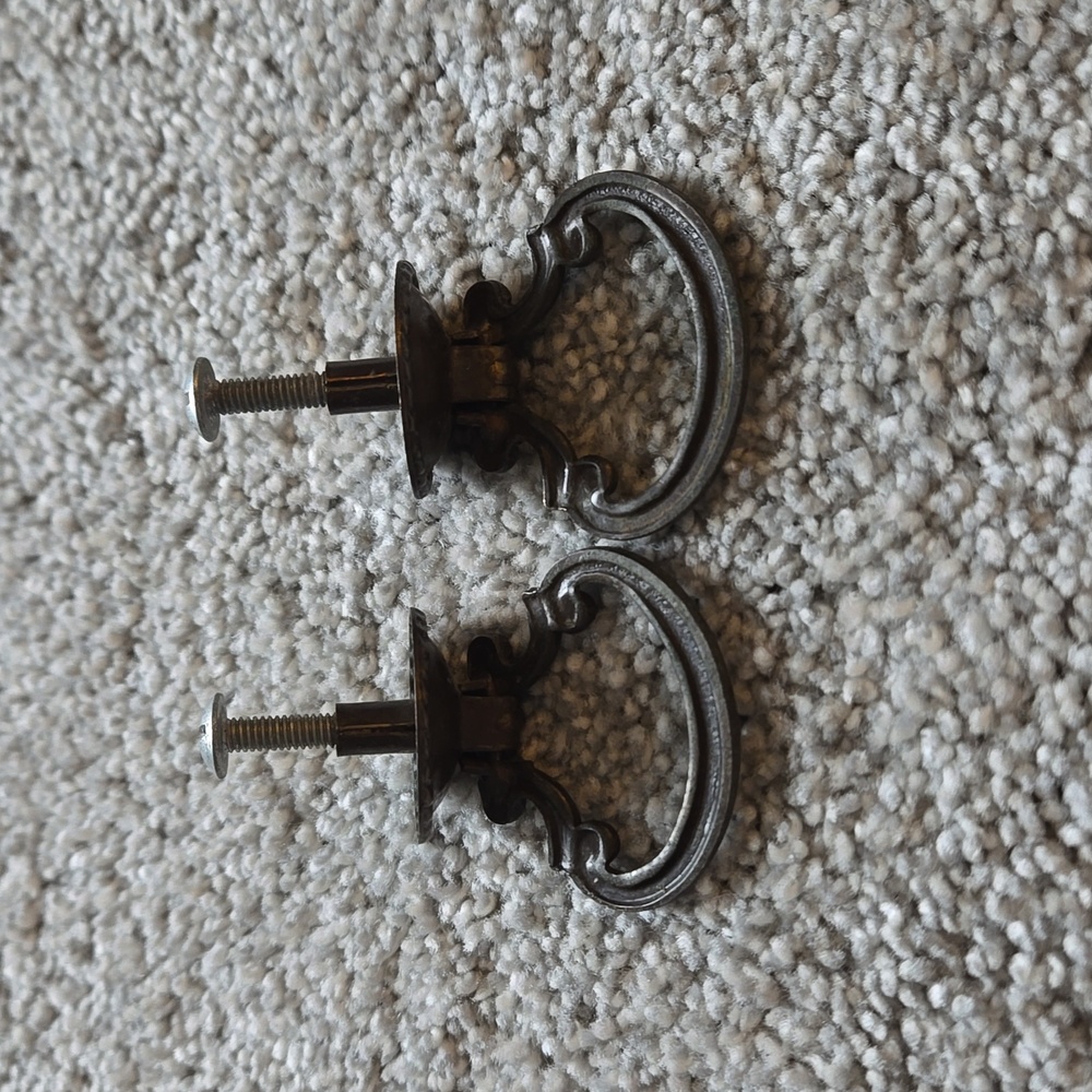 Vintage Furniture Hardware Drawer Pulls Brass Ornate Ring Pull - Picture 2 of 3
